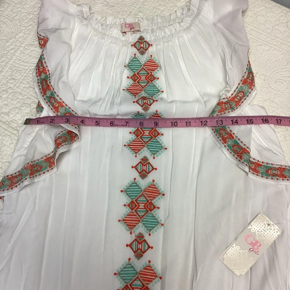 NWT Gianni Bini GB Girls XL White‎ Dress w/Embroidery Flutter Sleeves Lined